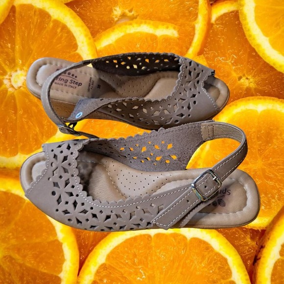 Spring Step Strap Back Open Toe Tan Wedge Sandals‎ Size 42 - Picture 1 of 7